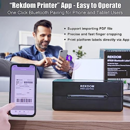 REKDOM Bluetooth Label Printer, 4x6” Shipping Label Printer, Wireless Thermal Label Printer Compatible with Phone,Tablet and Windows, Amazon,Ebay,USPS.