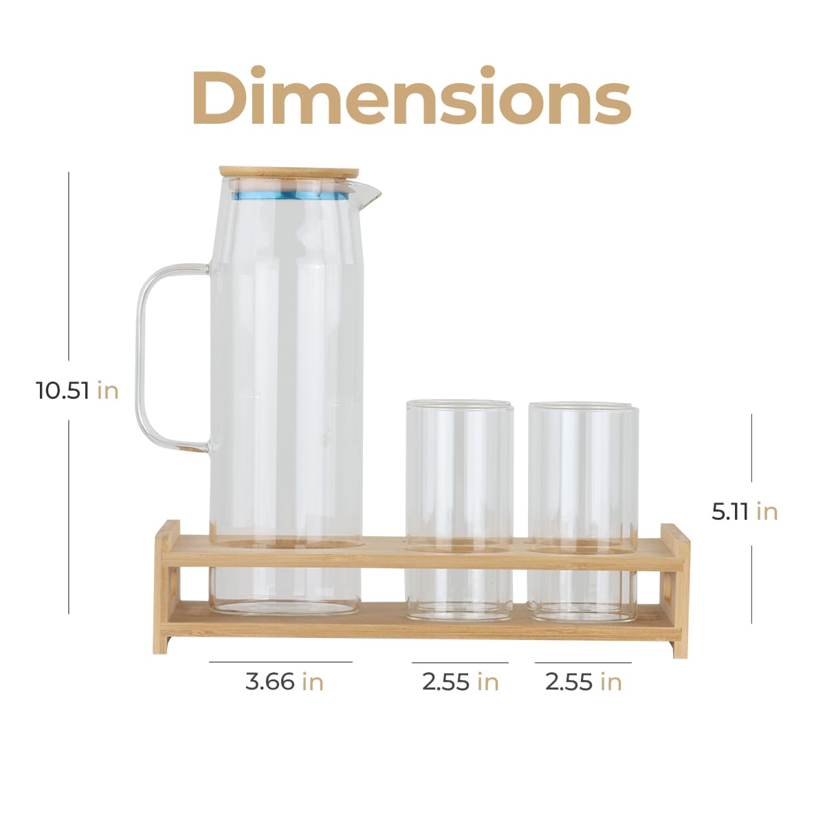 Glass Pitcher Set with Bamboo Base and Lid