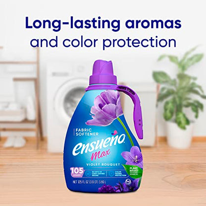 ENSUEÑO - Max Liquid Fabric Softener- with Long-Lasting Freshener and Wrinkle Eliminating Formula, Violet Bouquet Scent - (125 oz) (Pack of 2)