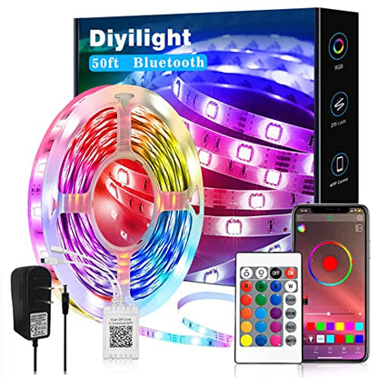 Diyilight Led Strip Lights 50 ft Smart Light Strips with App Control Remote, 5050 RGB Led Lights for Bedroom, Music Sync Color Changing Lights for Room Party