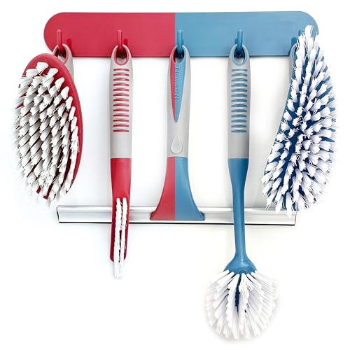 6 Pack Bathroom Scrub Brushes with Squeegee