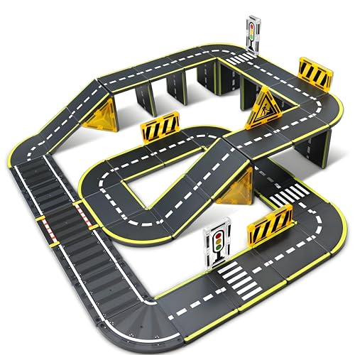 26 Piece Magnetic Tiles Road and Train Track Set
