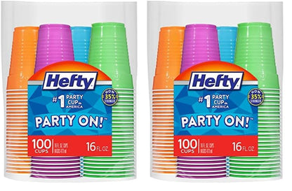 200 Count Hefty Disposable Plastic Cups, 16 Ounce