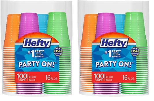 200 Count Hefty Disposable Plastic Cups, 16 Ounce