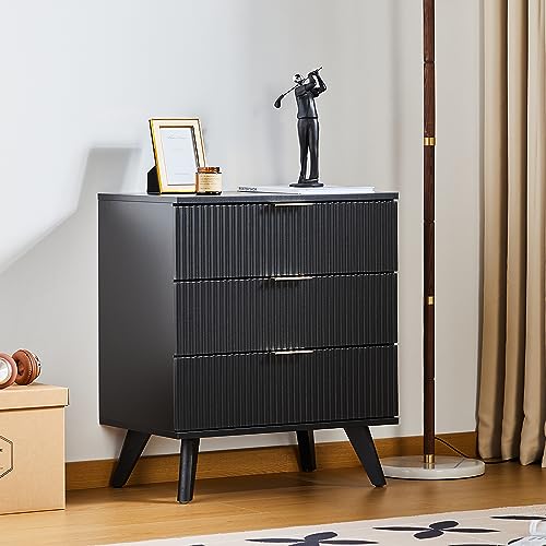 3 Drawer Mid Century Modern Wood Dresser Nightstand
