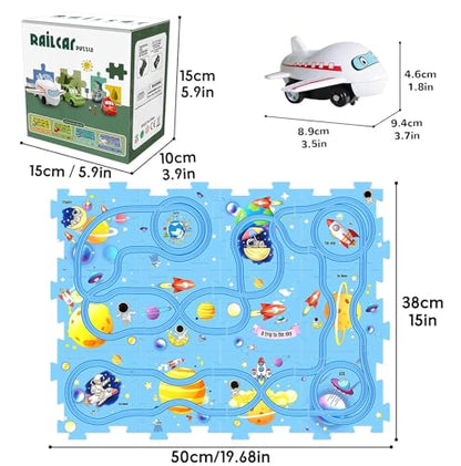 Floor Puzzles for Kids, Puzzle Track Car Play Set, Educational Montessori Toys for 3 4 5 6 Year Old Boys, 3 4 5 6 Year Old Boy Birthday Gift(Universe)