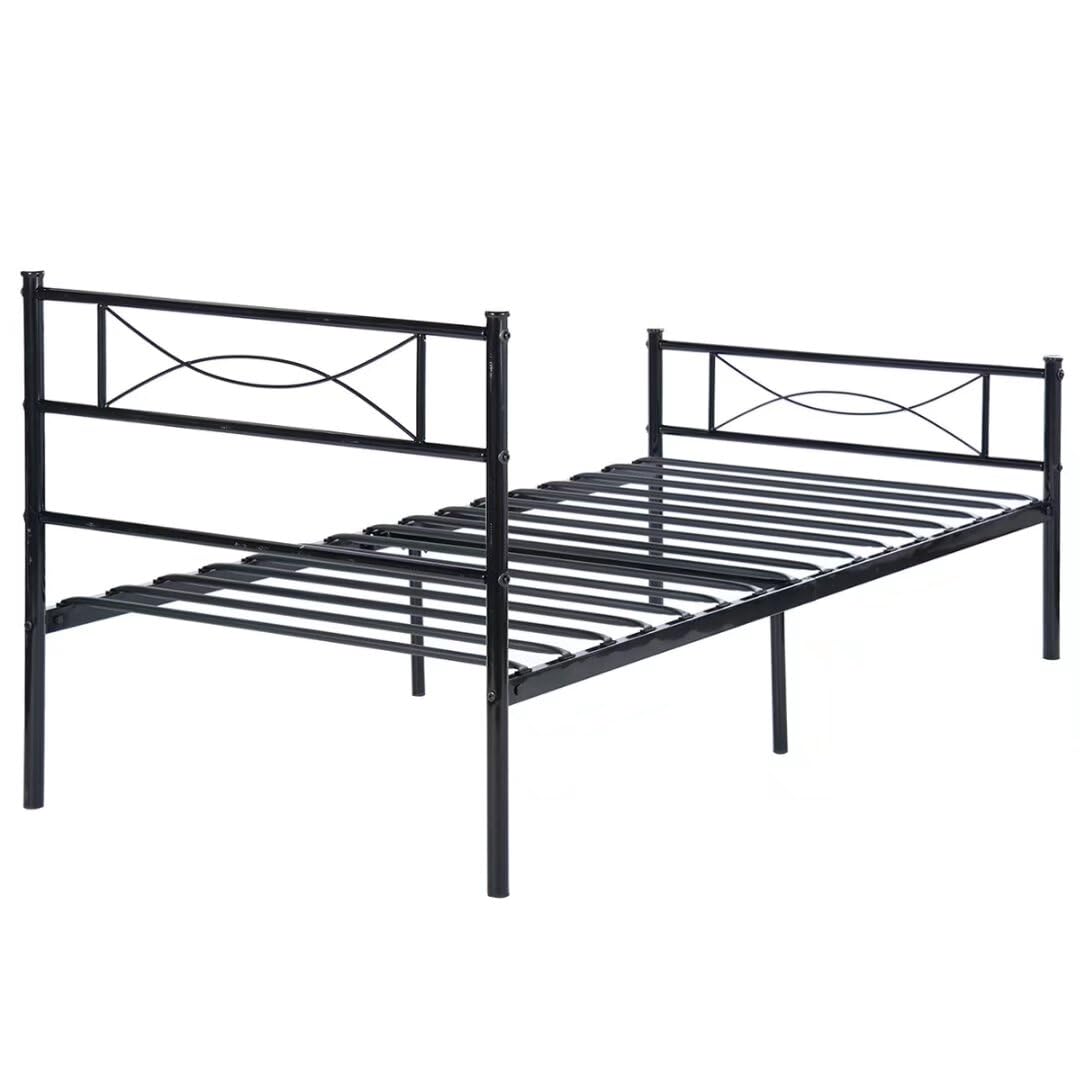 Twin Platform Bed Frame with Headboard, Black