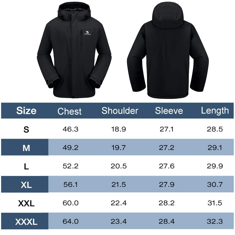 CAMEL CROWN Mens Winter Coat Waterproof Ski Jacket Hooded Windbreaker with Heat thermal Layer for Snow Rain Hiking Outdoor