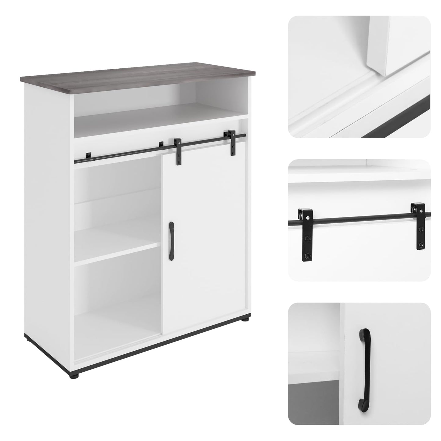 ALBAD Coffee Bar Cabinet/Table, 32" Buffet Sideboard with Sliding Barn Door and Storage Shelves, Farmhouse Wood Kitchen/Accent Storage Cabinet White Walaut