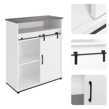 ALBAD Coffee Bar Cabinet/Table, 32" Buffet Sideboard with Sliding Barn Door and Storage Shelves, Farmhouse Wood Kitchen/Accent Storage Cabinet White Walaut