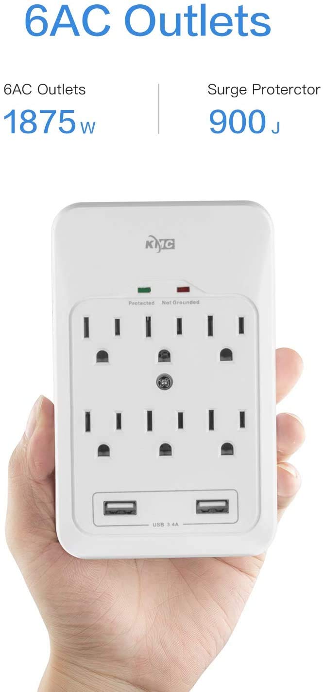 KMC 6-Outlet Surge Protector with USB Ports