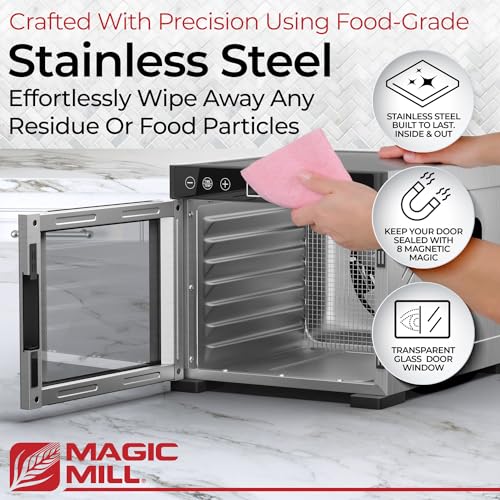 Magic Mill Pro Food Dehydrator Machine | 7 Stainless Steel Trays | Dryer for Jerky, Dog Treats, Herb, Meat, Beef, Fruit | Keep Warm Function, Digital Timer and Temperature Control, ETL Approved