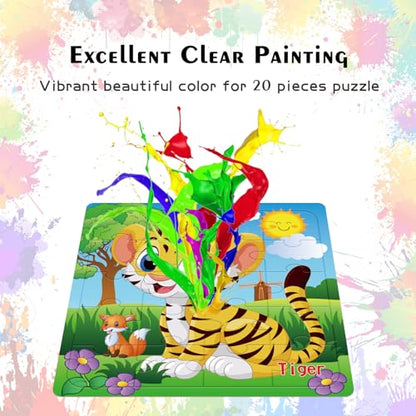 Puzzles for Kids Ages 3-5 Toddler Wooden Toys Montessori Learning Education Preschool Sets Gift for Boy Girl 3 4 5+ Years Old, Pack of 6 (20 Pieces)