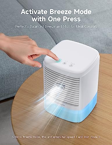 HiCOZY Portable Air Cooler with 2 Ultrasonic Mist Levels & 3 Fan Speeds, Evaporative Air Cooler with Detachable 650ml/23oz Water Tank, 3-in-1 Air Cooling Fan for Desktop, Office and Bedroom (Blue)