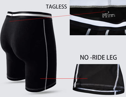 Men's Long Leg Boxer Briefs Cotton Underwear with Fly Pouch, 3-Pack (Black, Small)