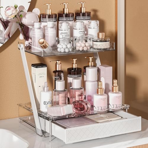 2 Tier Bathroom Vanity Organizer with Sliding Tray