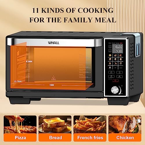 WHALL Toaster Oven Air Fryer, Max XL Large 30-Quart Smart Oven,11 function Toaster Oven Countertop with Steam Function,12-inch Pizza,6 slices of Toast, 4 Accessories Included, Stainless Steel /1700W