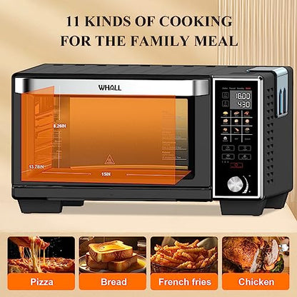 WHALL Toaster Oven Air Fryer, Max XL Large 30-Quart Smart Oven,11 function Toaster Oven Countertop with Steam Function,12-inch Pizza,6 slices of Toast, 4 Accessories Included, Stainless Steel /1700W