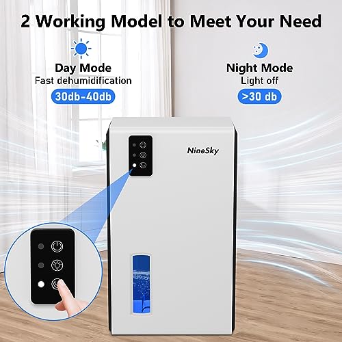 NineSky Dehumidifier for Home, 85 OZ Water Tank, (800 sq.ft) Dehumidifiers for Bathroom Bedroom Basement with Auto Shut Off,7 Colors LED Light(White)