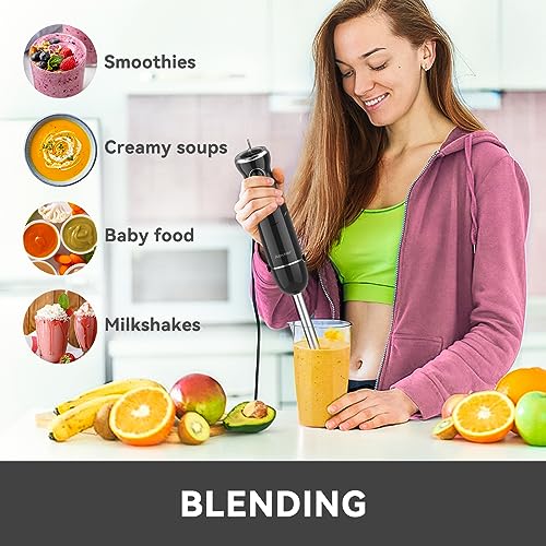 Immersion Blender Handheld, 1000W Scratch Resistant Hand Blender, Abuler 5 in 1 Emulsifier Blender Mixer, BPA-Free 12 Speed Stick Blender, Beaker, Chopper, Whisk, Frother, for Soup, Sauce (Black)