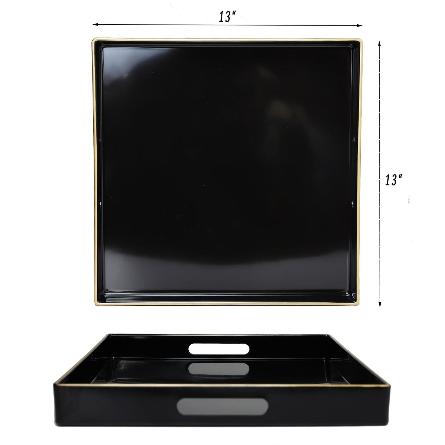 Spsyrine Black Decorative Tray for Living Room, Square Modern Plastic Coffee Serving Table Tray for Ottoman Bathroom Kitchen, 13"*13"