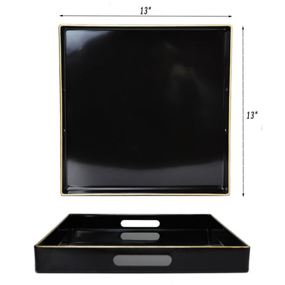 Spsyrine Black Decorative Tray for Living Room, Square Modern Plastic Coffee Serving Table Tray for Ottoman Bathroom Kitchen, 13"*13"