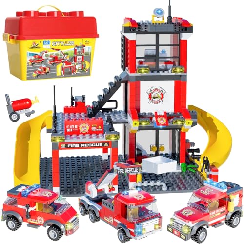 City Fire Station Building Set with 3 Fire Trucks