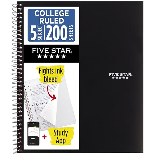 Five Star 5 Subject College Ruled Spiral Notebook