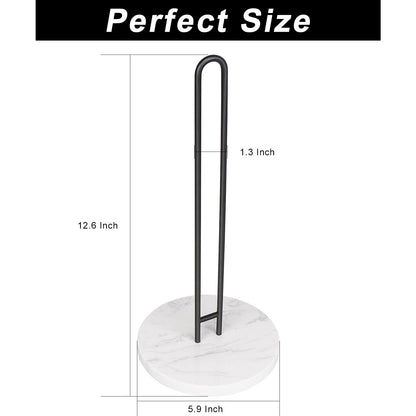 Winmien Simple Paper Towel Holder with Marble Base, Kitchen Standing Magnetic Paper Towel Roll Holder- for Bathroom Kitchen Countertop, Standard or Jumbo-Sized Roll Holder（Black）