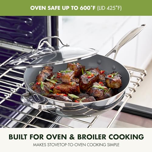 GreenPan 12" Tri-Ply Stainless Steel Wok with Lid