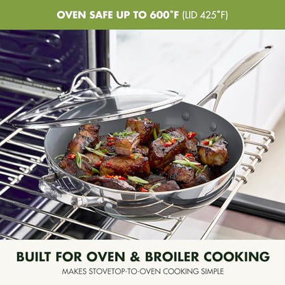 GreenPan 12" Tri-Ply Stainless Steel Wok with Lid