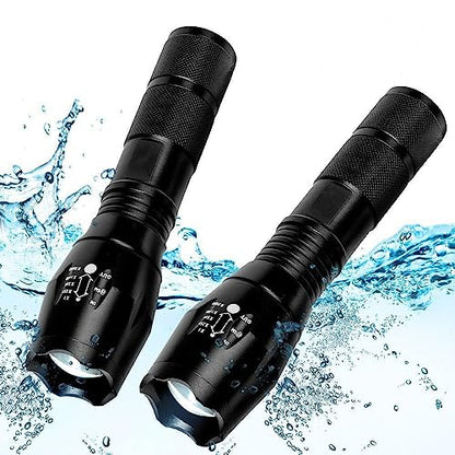 2 Pack Tactical Flashlights Torch, Military Grade 5 Modes 3000 High Lumens Led Waterproof Handheld Flashlight for Camping Biking Hiking Outdoor Home Emergency