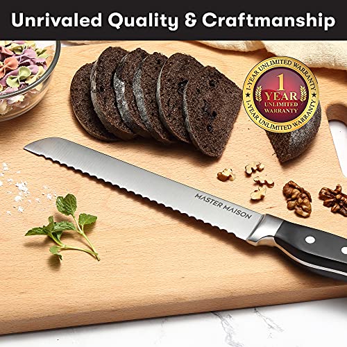 Master Maison 8" Professional Stainless Steel Bread Knife Set - Bread Knife, Bagel Knife, Kitchen Knife, Sharp Knife Blade - Bread Knife & Knife Sheath Included - Great for Home & Professional Use