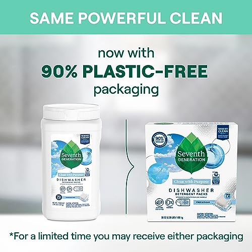 Seventh Generation Dishwasher Detergent Packs for sparkling dishes Free & Clear Dishwasher Tabs, 72 Count (Pack of 1)