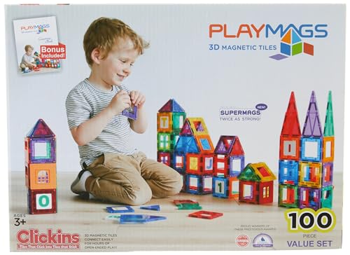Playmags 100-Piece Magnetic Building Tiles Set