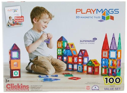 Playmags 100-Piece Magnetic Building Tiles Set