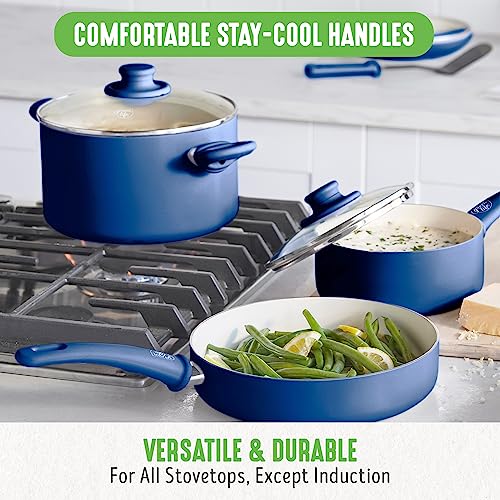 GreenLife Soft Grip Healthy Ceramic Nonstick 23 Piece Kitchen Cookware Pots and Frying Sauce Saute Pans Set with Kitchen Utensils, PFAS-Free, Dishwasher Safe, Blue