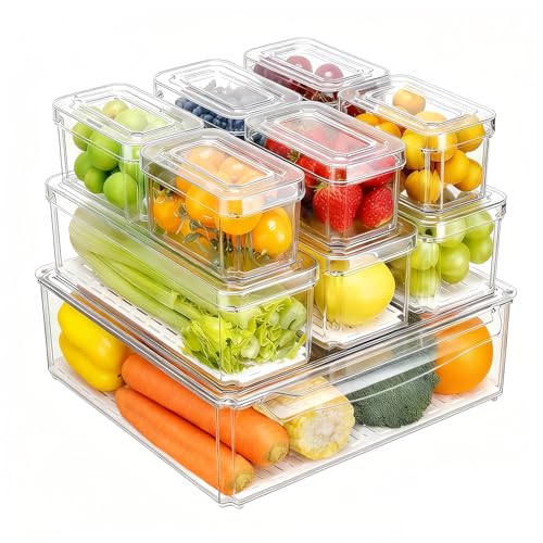 10 Pack Fridge Organizer Containers with Lids Stackable
