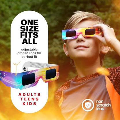 MedOptics Solar Eclipse Glasses Approved 2024 (10 Pack) - AAS, ISO & CE Certified for All Ages - Lab Tested - Includes Eclipse Path Map - Clear Visibility, One Size Fits All, Non-Scratch Lens Viewing