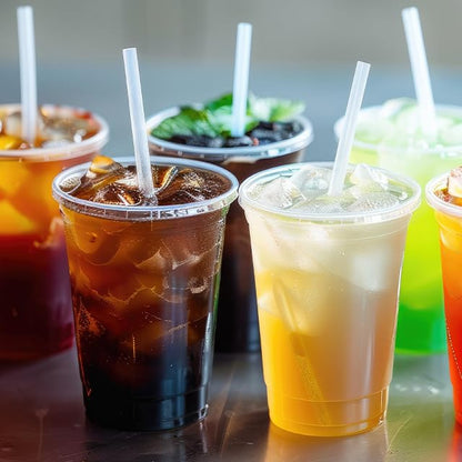 100 Pack Disposable Iced Coffee Cups with Lids