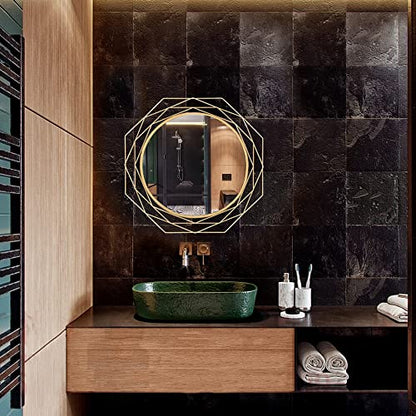 Yamyeud 30'' Round Wall Mounted Mirrors - Gold Bathroom Circle Mirror Personality Geometric Decorative Mirror for Living Room, Bedroom, Entryway Hanging Mirrors