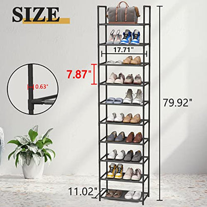 Z&L HOUSE 10 Tier Shoe Rack Tall, Sturdy Free Standing Narrow Shoe Stand, Store 20-24 Pairs of Shoes, Stackable Shoe Organizer Storage Shelf for Entryway to Increase The Use of Space