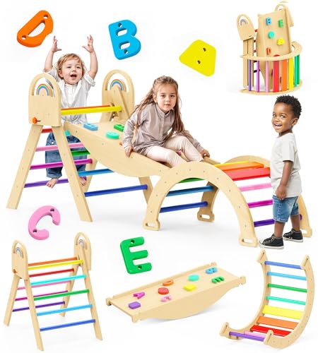 9-in-1 Foldable Wooden Pikler Triangle Climbing Set