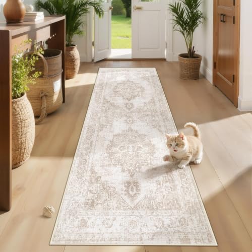 Vintage Washable Distressed Runner Rug 2x8