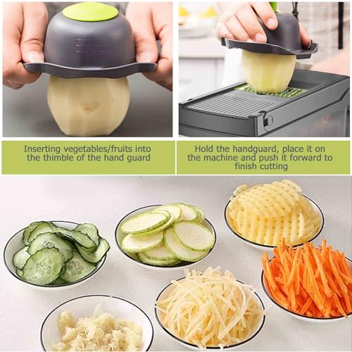 Krubeco Vegetable Chopper, Onion Chopper, 10 in 1 Multifunctional Chopper With 8 Blades Veggie Chopper and Slicer, Dicing Machine, Carrot Chopper for Salad Potato Carrot Garlic（Gray-Green）