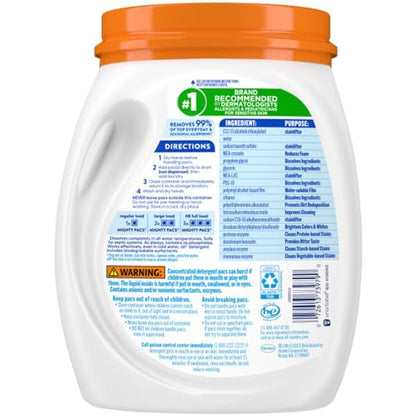 All Mighty Pacs Laundry Detergent with OXI Stain Removers and Whiteners, Free Clear, 56 Count, Pack of 2, 112 Total Loads