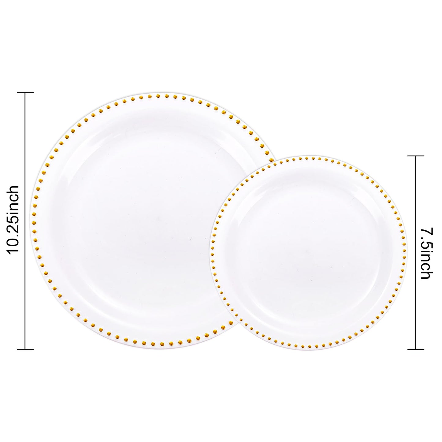 Rubtlamp 60Pcs White Gold Plastic Plates, White Disposable Plates With Gold Beaded, Heavyduty Plastic Plates Include 30 Dessert Platos, 30 Dinner Platos for Party