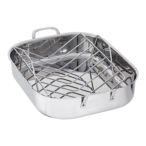 Amazon Basics 16 Inch Stainless Steel Roasting Pan with Rack