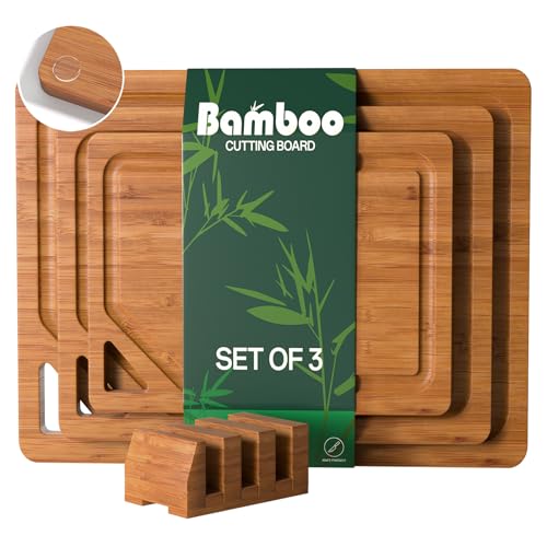 3 Pack Bamboo Cutting Boards with Holder