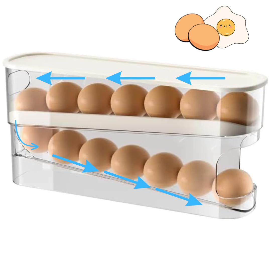 RedRoko Egg Container for Refrigerator, Egg Holder Rolling Egg Holder for Refrigerator, Automatic 14 Count Egg Dispenser for Refrigerator, Egg Organizer Container